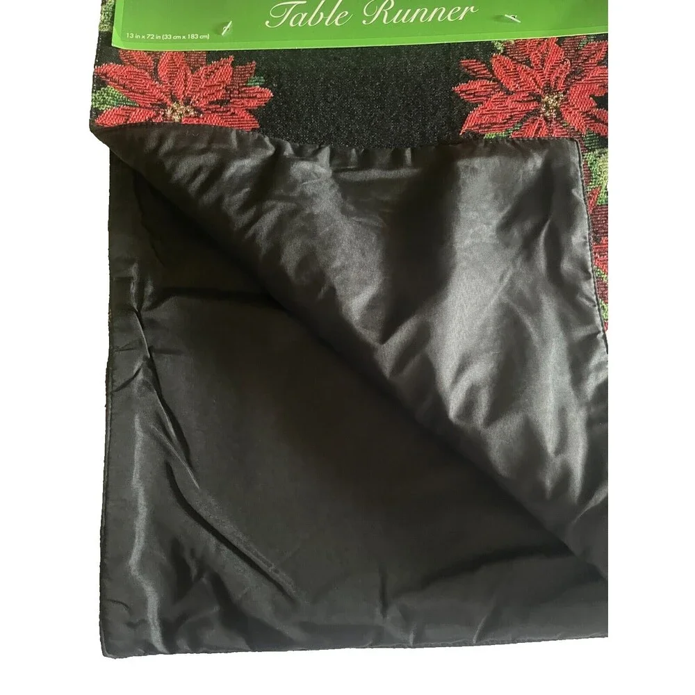 Christmas Poinsettia Table Runner Tapestry Satin Backed Winter Holiday 13x72